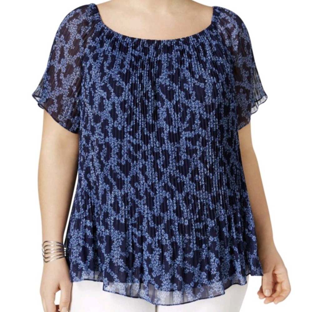 MICHAEL Michael Kors 2X Blue Floral Metallic Top